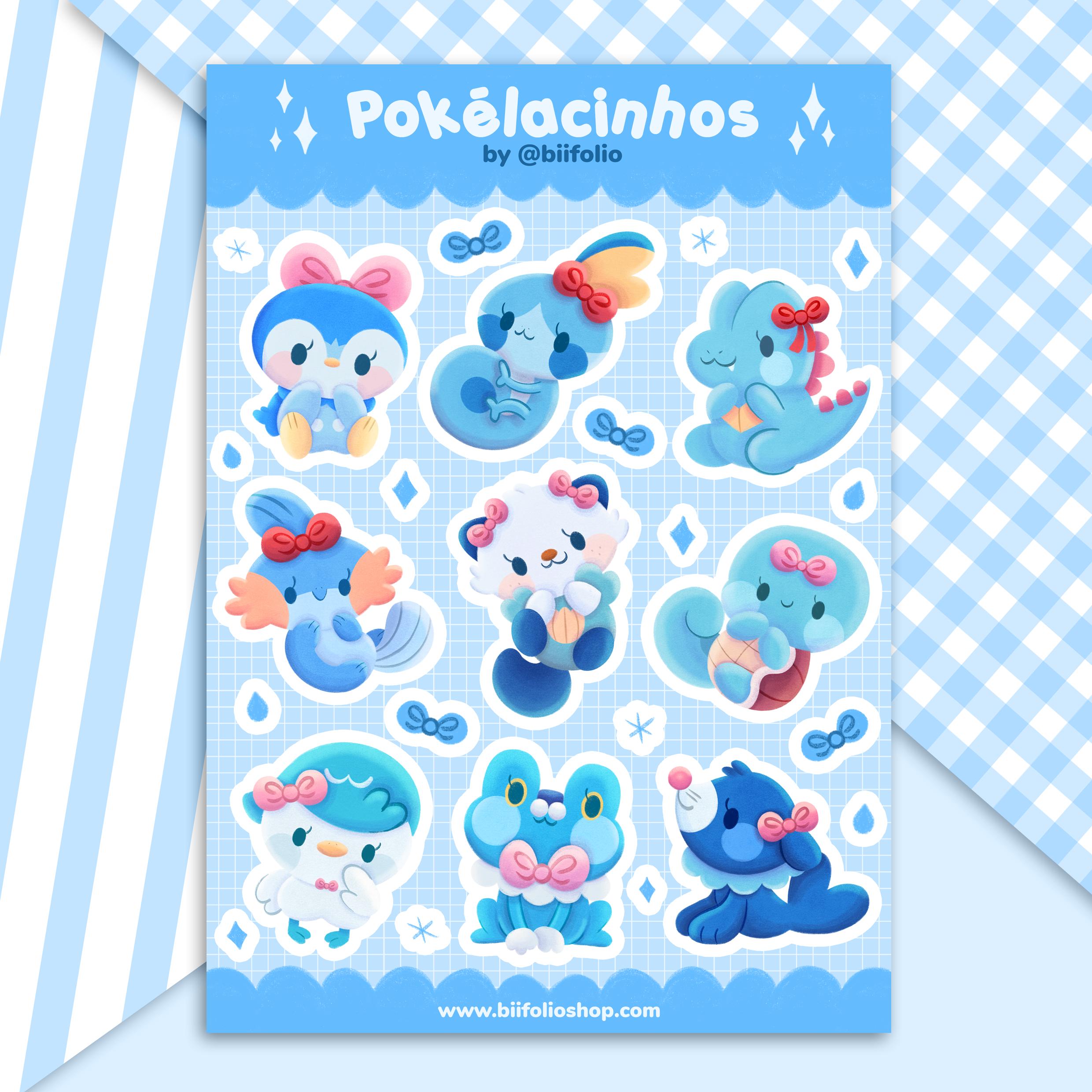 Pokélacinhos - Iniciais de Água (Cartela de Adesivos Holográficos)