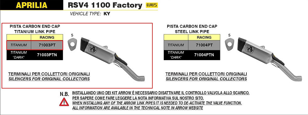 Miniature : Arrow Slip-On Kit Pista Titane Aprilia RSV4 1100 Factory (21-23) 71003PT