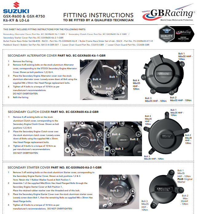 الصورة المصغرة: واقيات غطاء المحرك مجموعة كاملة GBRacing Suzuki GSX-R 600/750 (06-17)