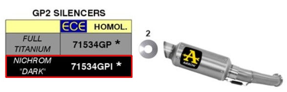 Miniatura: Kit Slip-On Arrow GP2 Acero Inoxidable Oscuro KTM RC 390 (17-20) 71534GPI