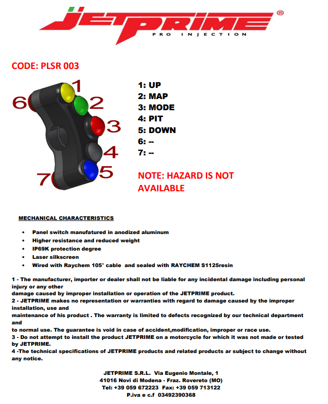 Miniatura: Interruptor manillar "Race" izquierdo JetPrime Yamaha YZF-R1/M RN32 RN49 (15-19)