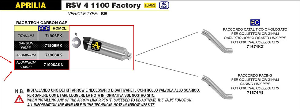 الصورة المصغرة: Arrow Exhaust Race-Tech ألومنيوم داكن Aprilia RSV4 1100 Facto (19-20) 71906AKN