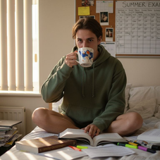 Stressed student organizing exam study routine