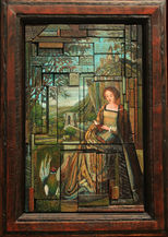 An acrylic painting by Canadian painter Steve Mitts. A figure sits in the foreground, surrounded by the days' hunt of pheasants.