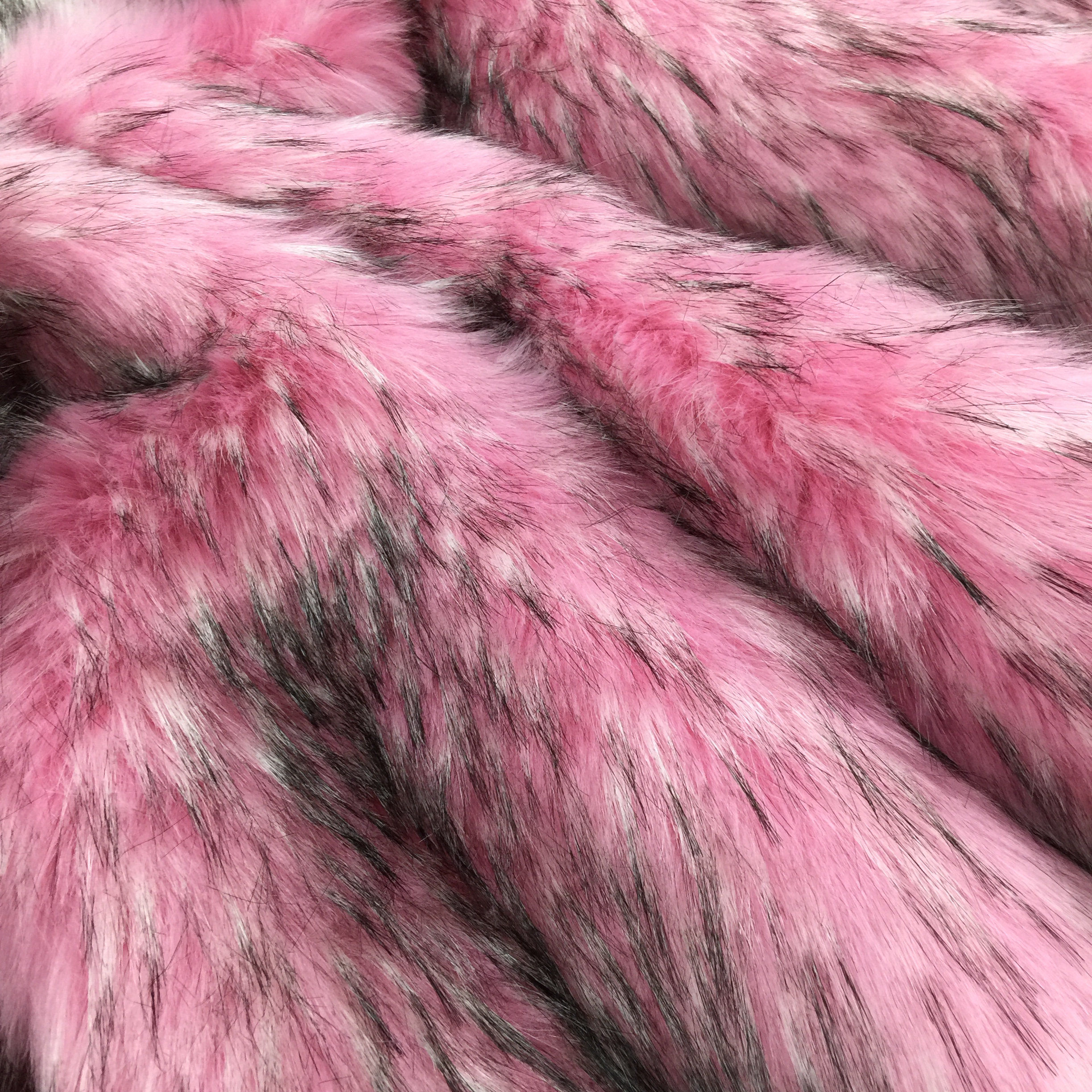 Light Pink with Black tips  Faux Raccon Fur Faux Fur trim fabric