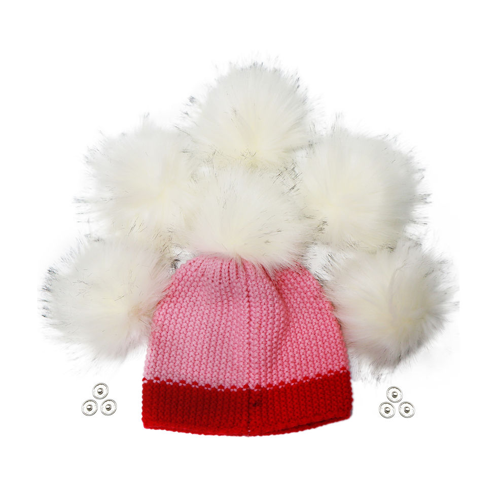 Faux Fur White Poms With Snap Fasteners For Beanie Hat