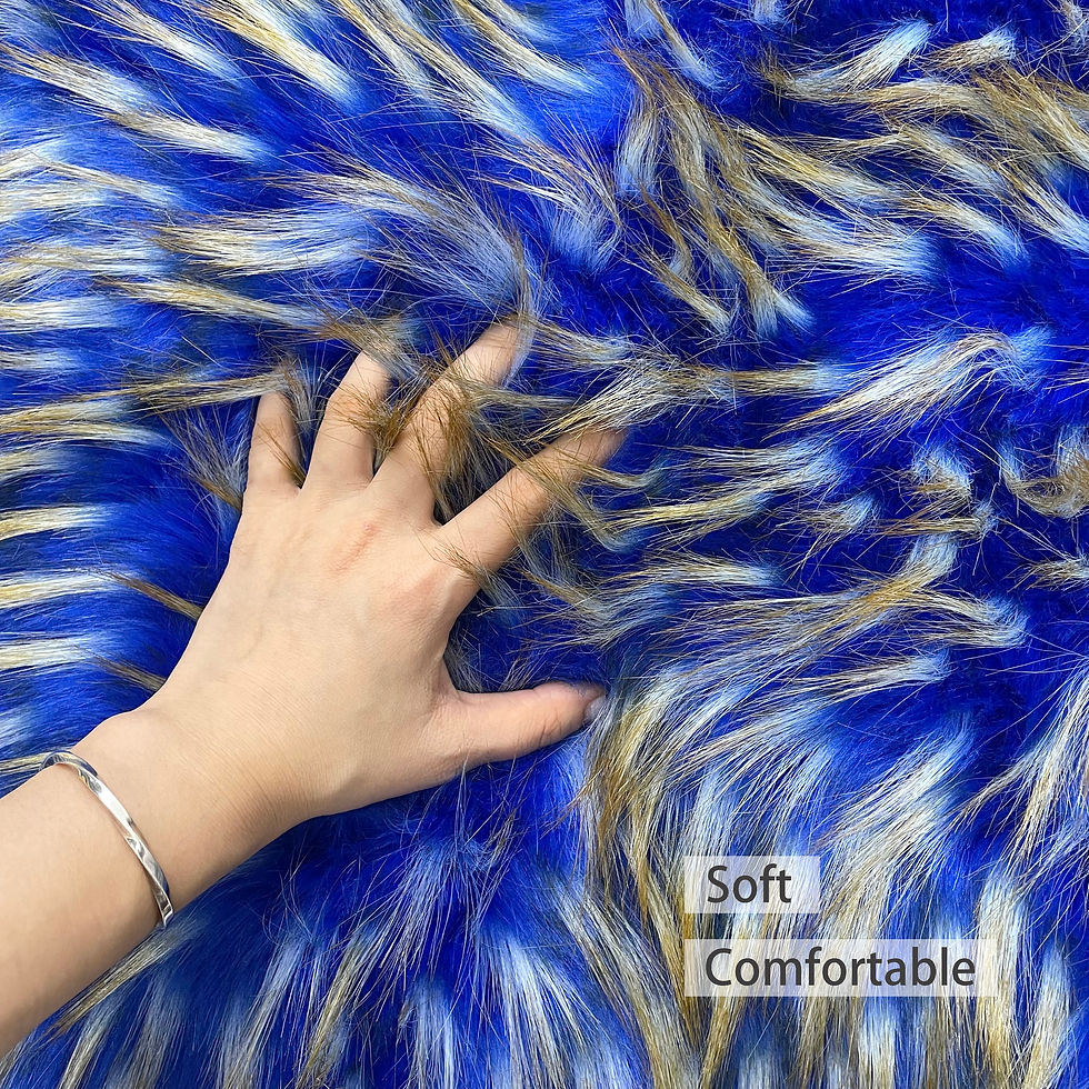 Bright blue with gold yellow tips faux fur