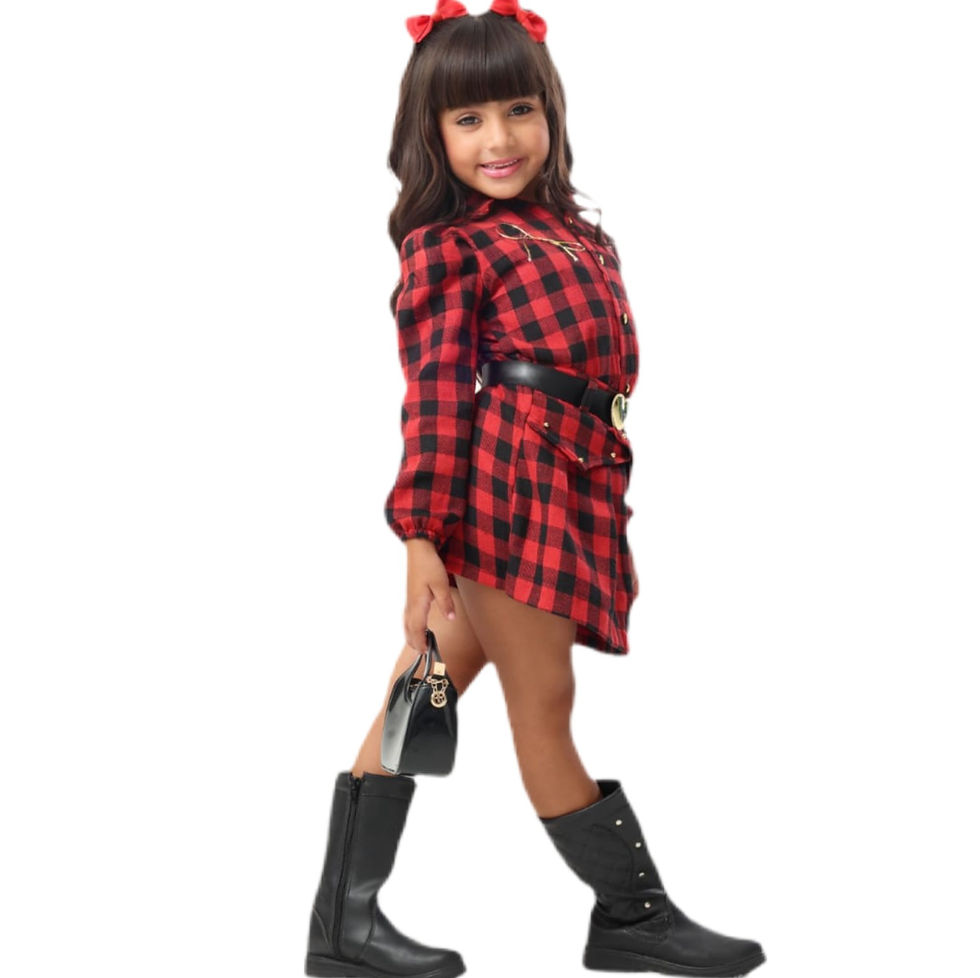 Miniatura: Conjunto Xadrez Camisa e Short Saia com Cinto Coração