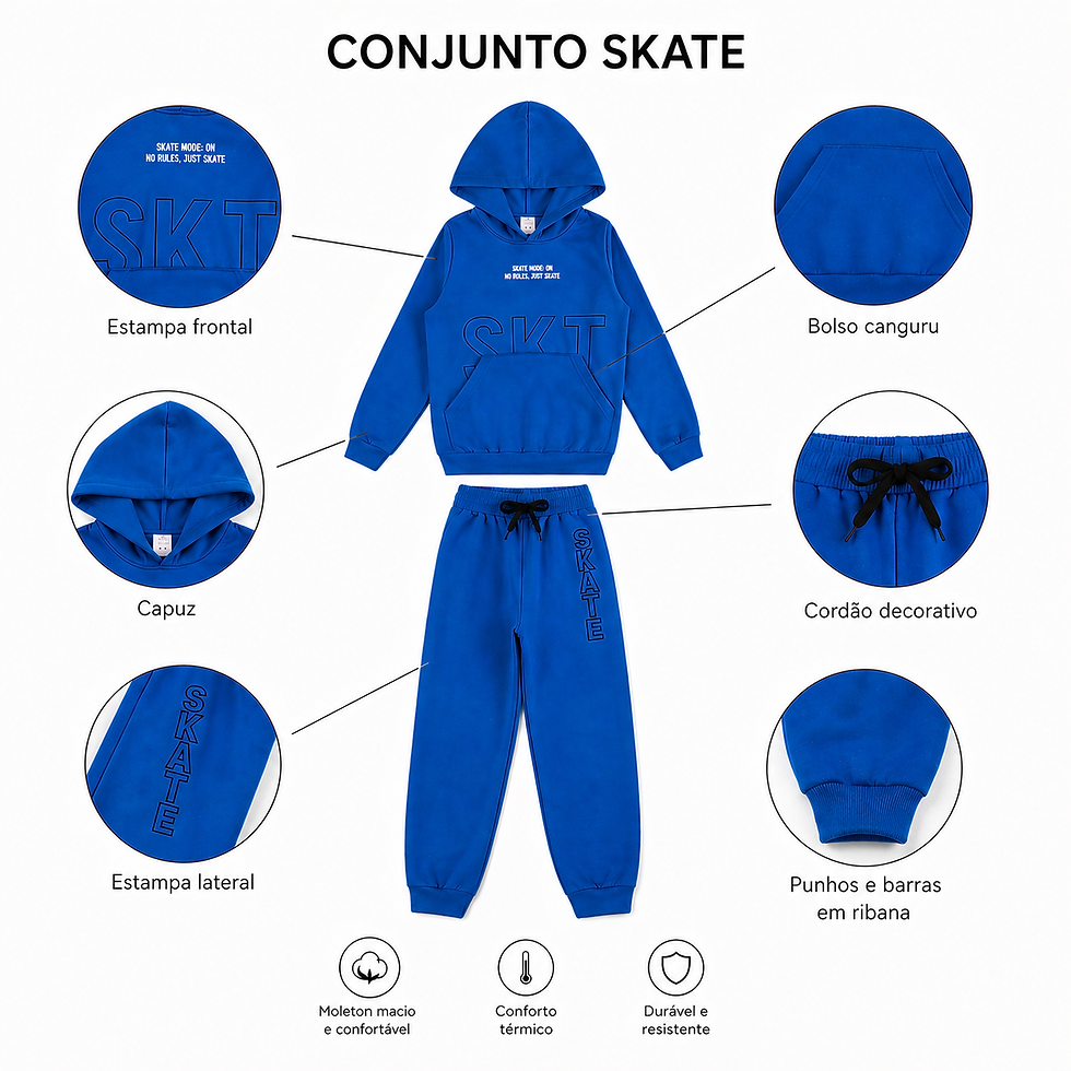 Miniatura: Conjunto Moletom Peluciado Infantil Juvenil com Capuz e Bolso Caguru 10 ao 16
