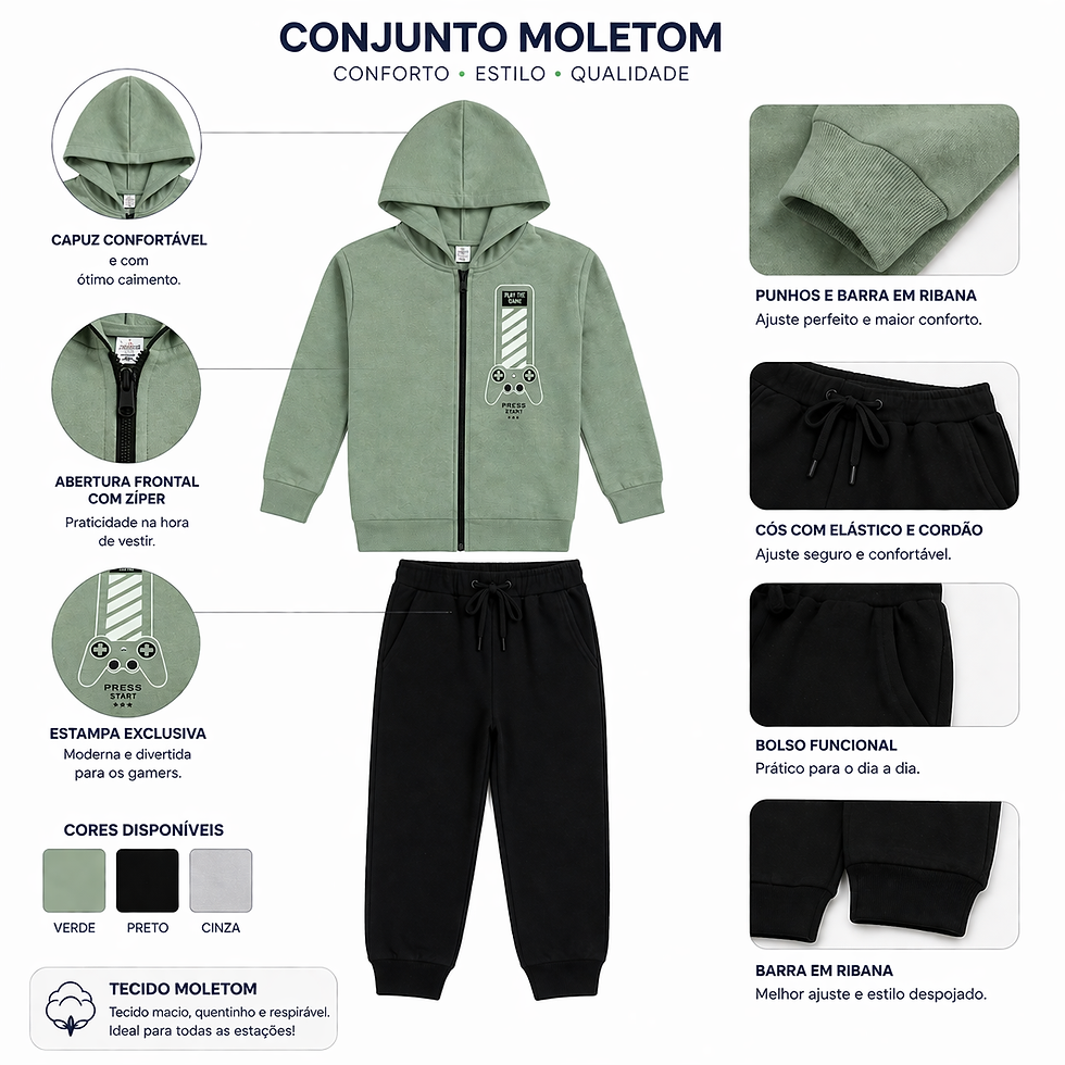 Miniatura: Conjunto Moletom Peluciado Infantil Juvenil com Zíper e Capuz 10 ao 16