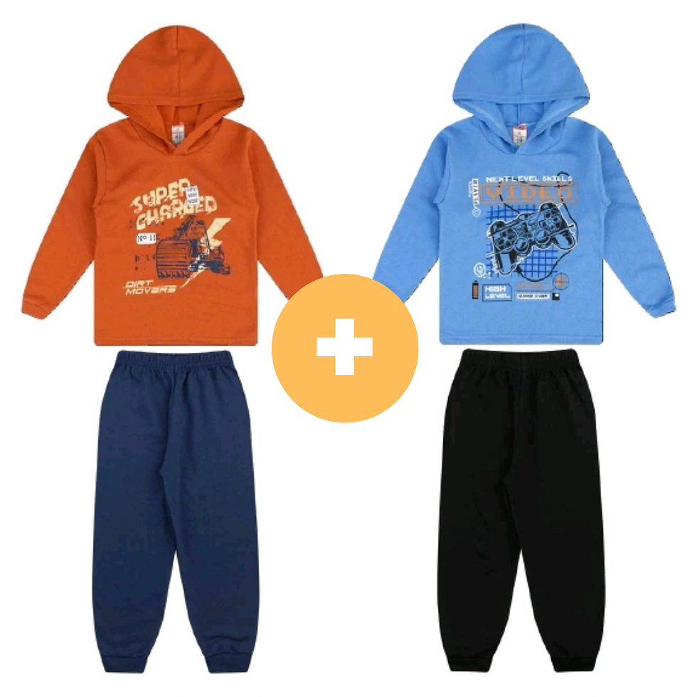 Miniatura: Kit 2 Conjuntos Moletom Capuz Infantil Algodão Menino