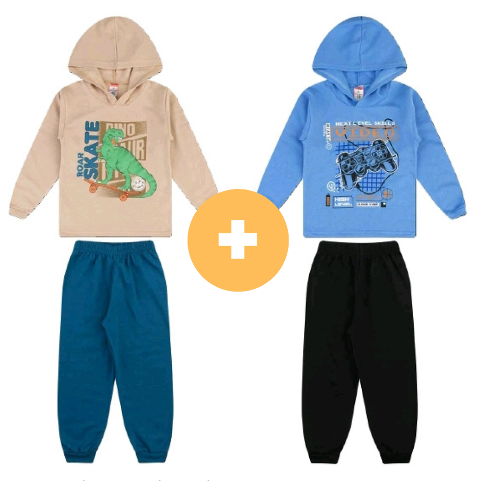 Miniatura: Kit 2 Conjuntos Moletom Capuz Infantil Algodão Menino