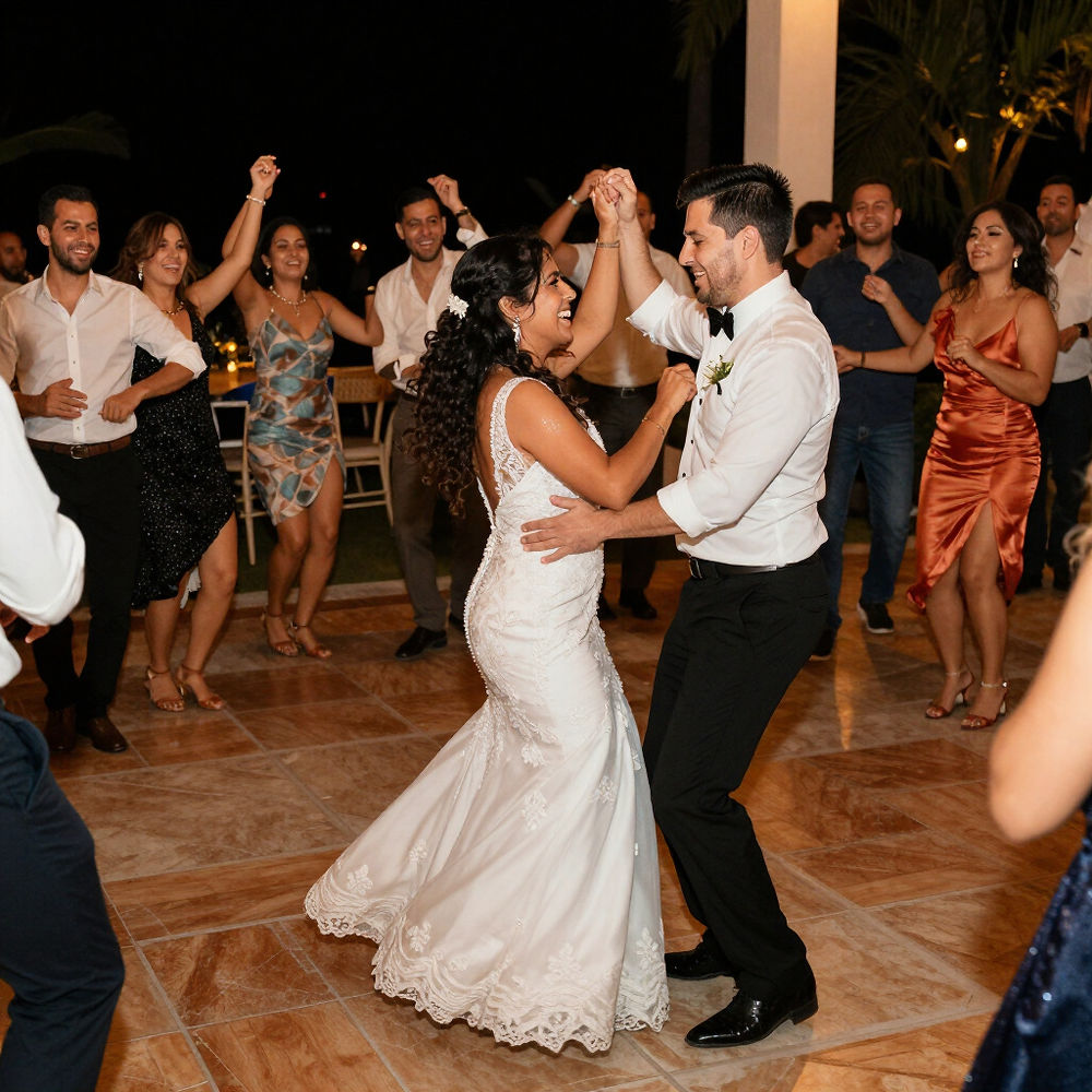Newlyweds dancing at a wedding with event dj services.