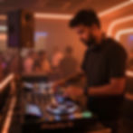 Professional event dj services with mixing deck at a party.