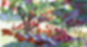 Broderie sur tulle de cton représentant un paysage fleuri.