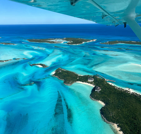 An aerial photograph of Bahamian seas