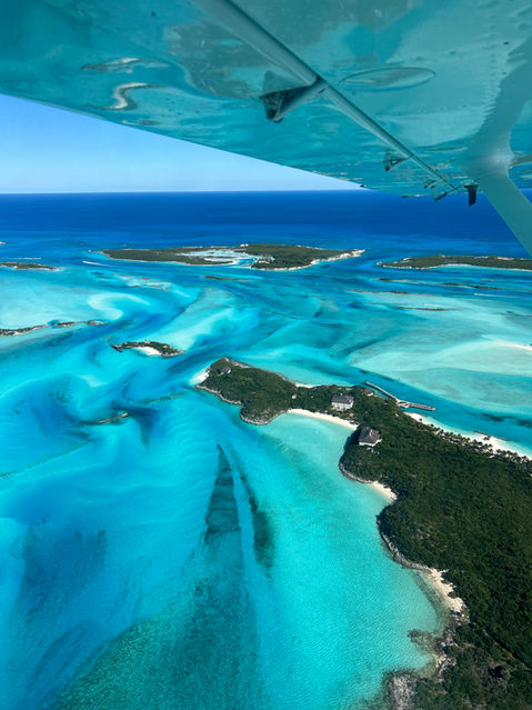 An aerial photograph of Bahamian seas