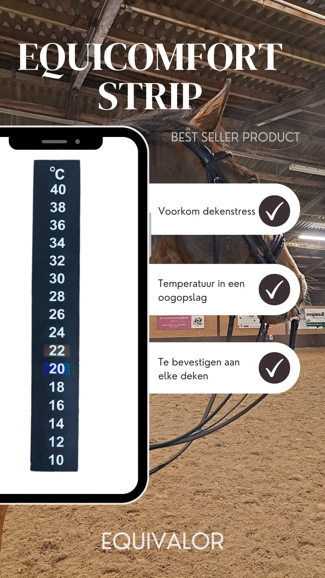 EquiComfort temperatuurstrip – meet eenvoudig de rugtemperatuur onder paardendeken om oververhitting of onderkoeling