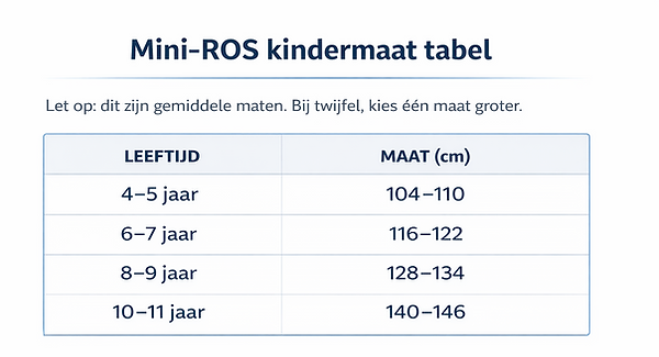 Mini Ros Maattabel kinderkleding. Bij twijfel kies een maat groter