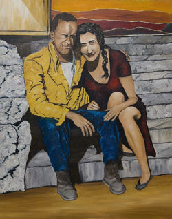 Coppia sulle scale - olio su tela - 100x80 - 2020