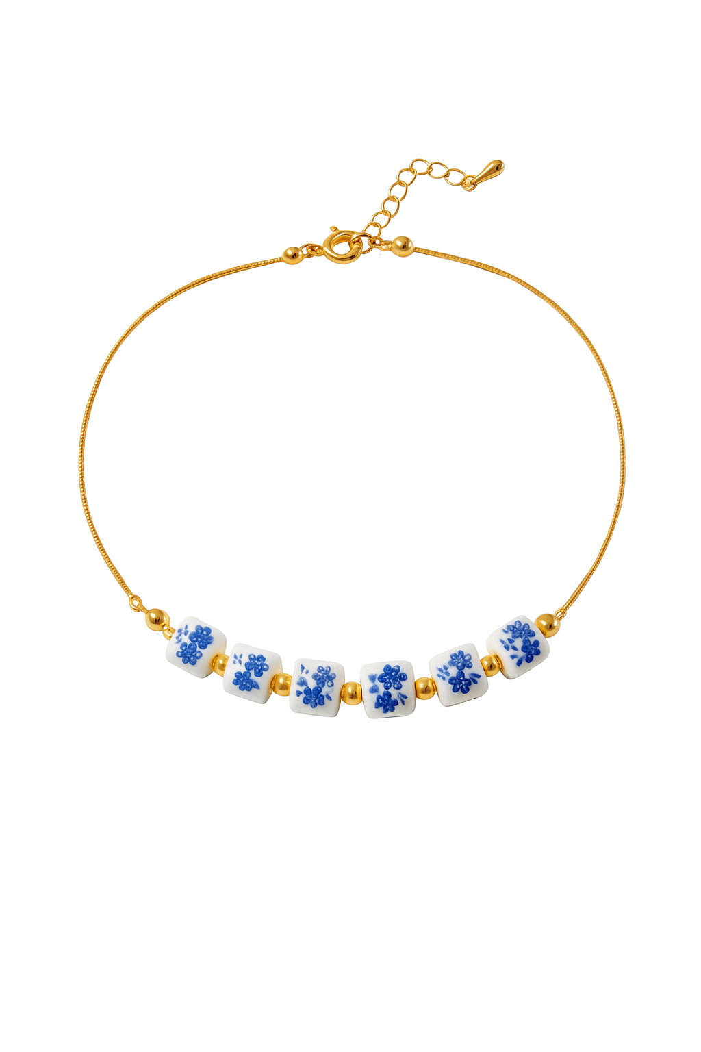 Colar Elegante Com Beads Florais Azul