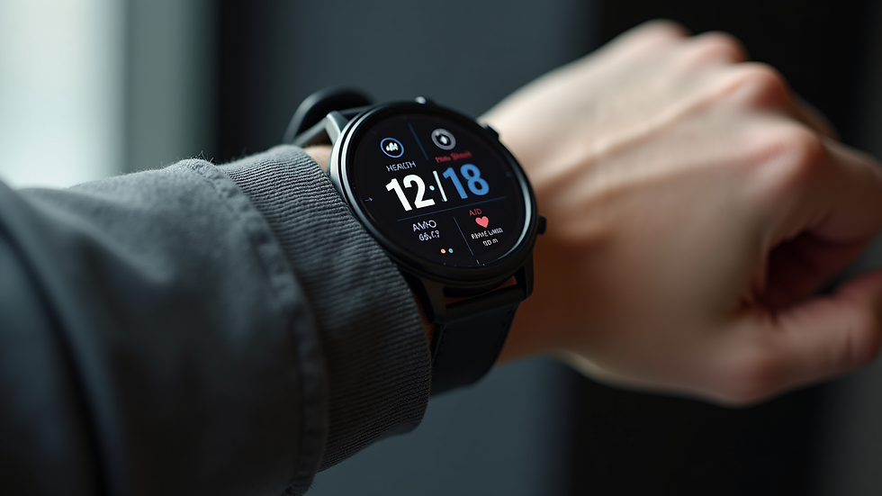 Close-up of a smartwatch displaying health data