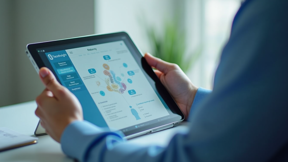 Close-up view of a digital tablet displaying a patient portal interface