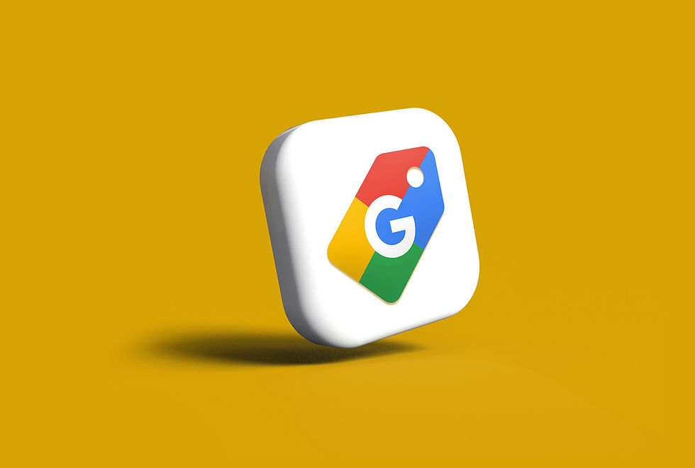 3D Google Play icon with colorful red, blue, green, and yellow tag design on white background, set against vibrant yellow backdrop.