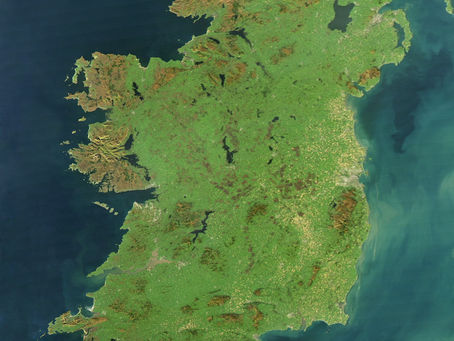 A satellite image of the island of Ireland