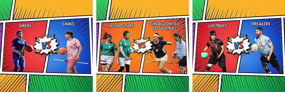 Social media post for Heroes vs. Icons Quadball event featuring illustrated players.