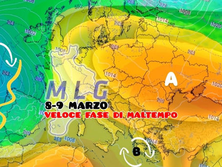 *Maltempo imminente: piogge e venti forti nelle prossime ore e fino a Sabato 8. Migliora temporaneamente Domenica 9 Marzo.