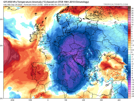 TENDENZA: Ottobre potrebbe esordire con una fase fredda (per il periodo) e instabile. Primi fiocchi di neve sulle vette? I dettagli.