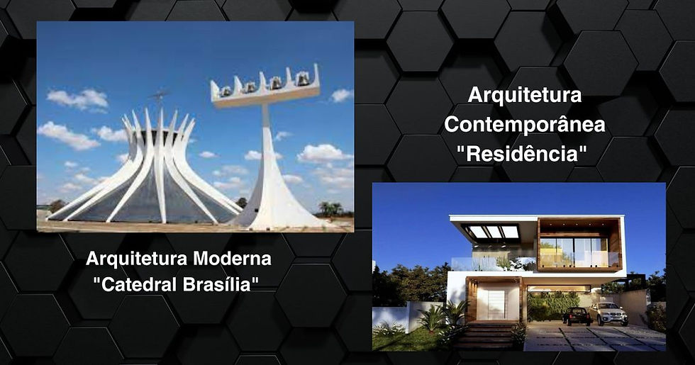 Catedral de Brasília e uma residência representando as diferenças entre a Arquitetura Moderna e Arquitetura Contemporânea