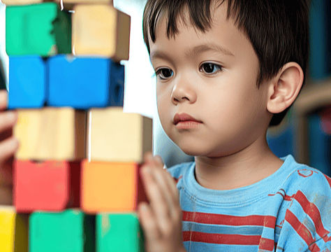 A child playing blocks on the table