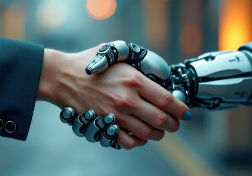 Robot and human shaking hand