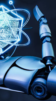 Ai image of AI Arm holding a digital atom