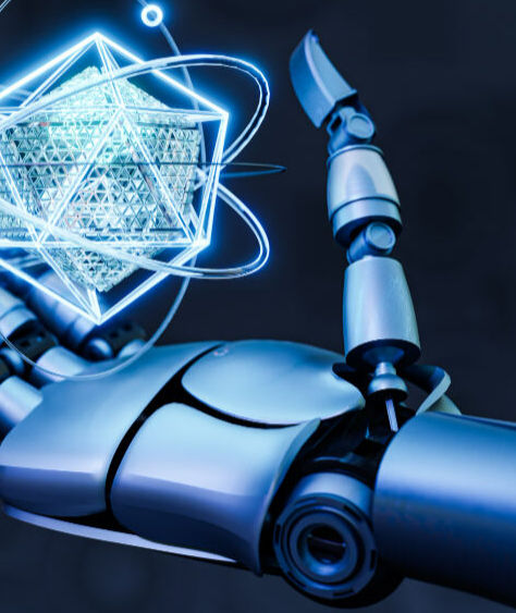Ai image of AI Arm holding a digital atom