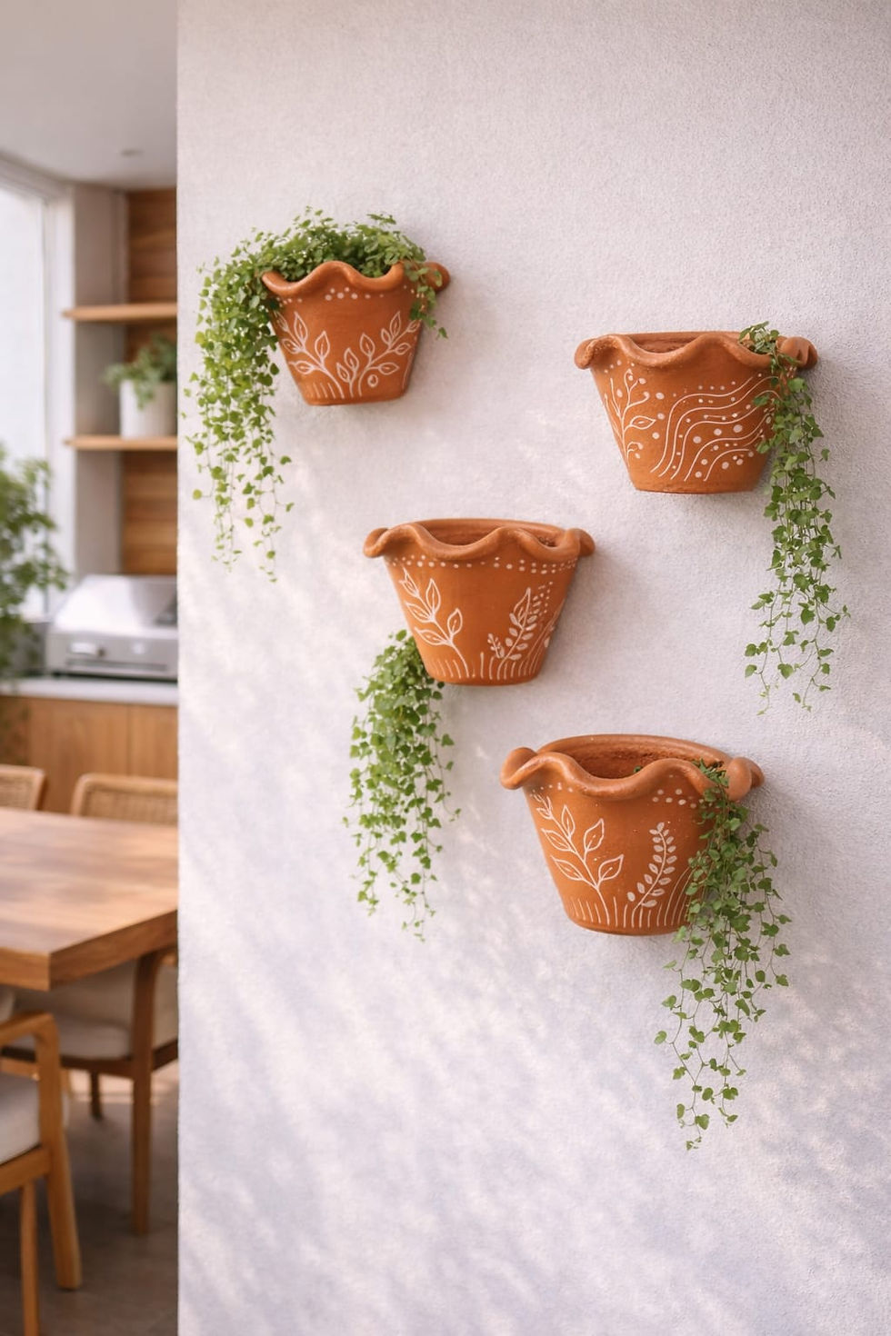 Miniatura: Kit 4 Vasos de Parede Liso Babado – Linha Parede Orgânica Cássia Pezato