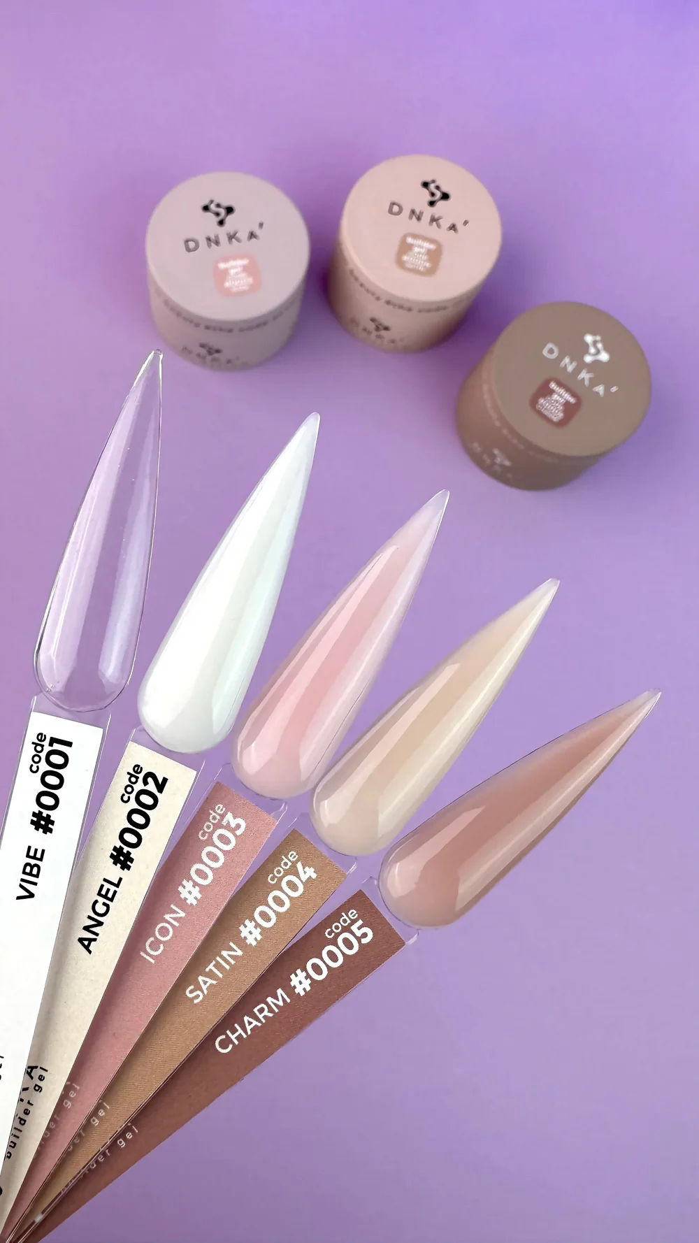 Muestras de gel constructor DNKa' Vibe en tonos nude