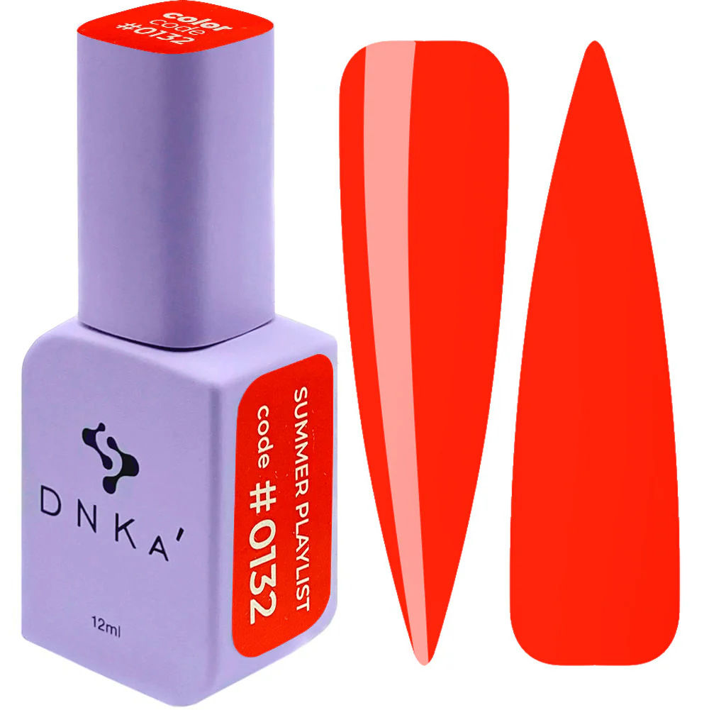 Esmalte DNKa' #0132 y muestra de color rojo anaranjado
