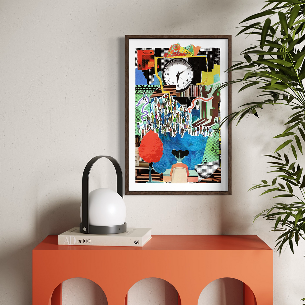 Thumbnail: Introspective Fine Art Print titled Idle Time showing a seated figure in a state of quiet observation amidst a blurred, busy