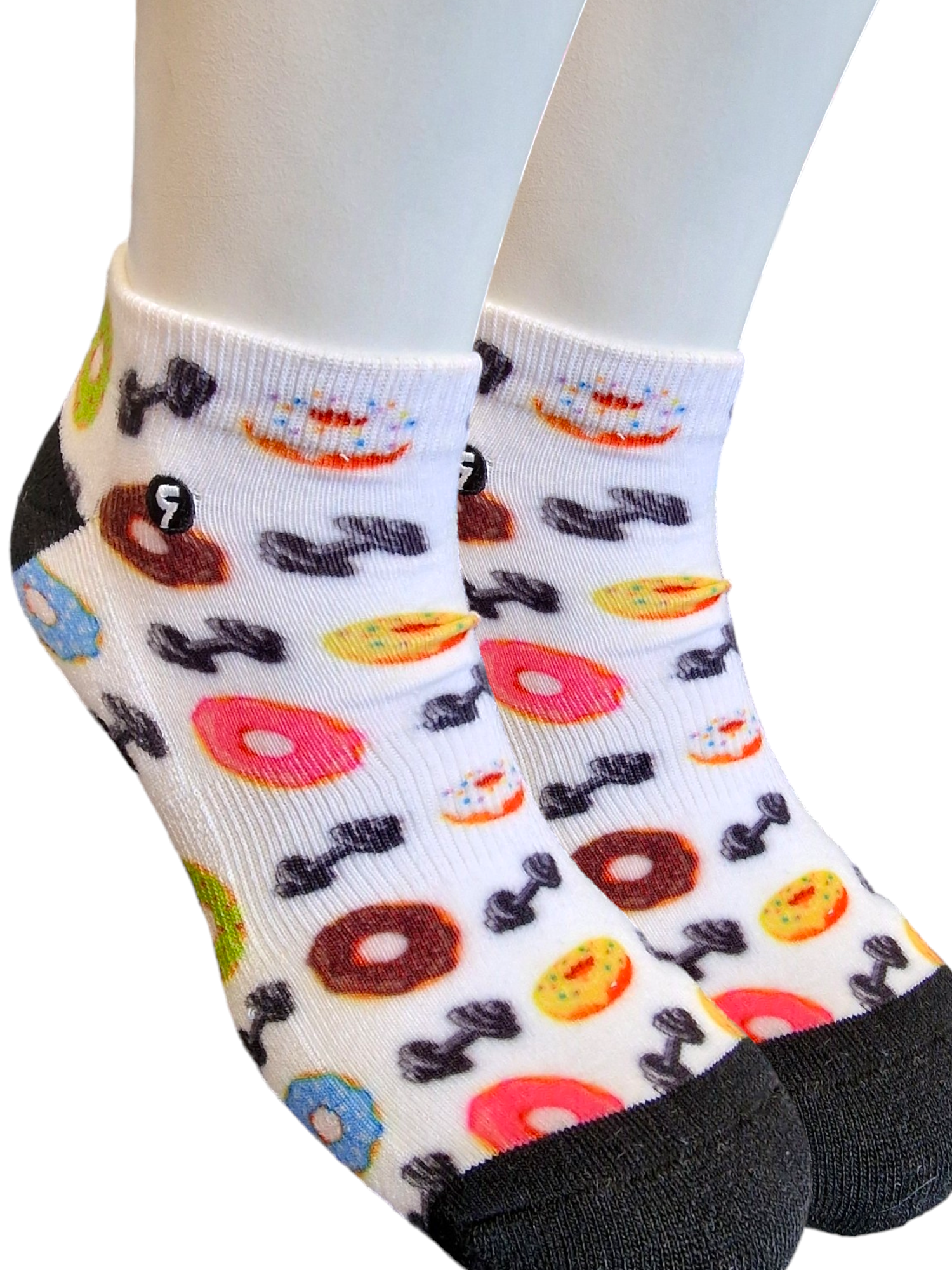 REBEL CUSHIONED ANKLE SPORT SOCKS DUMBBELLS AND DONUTS