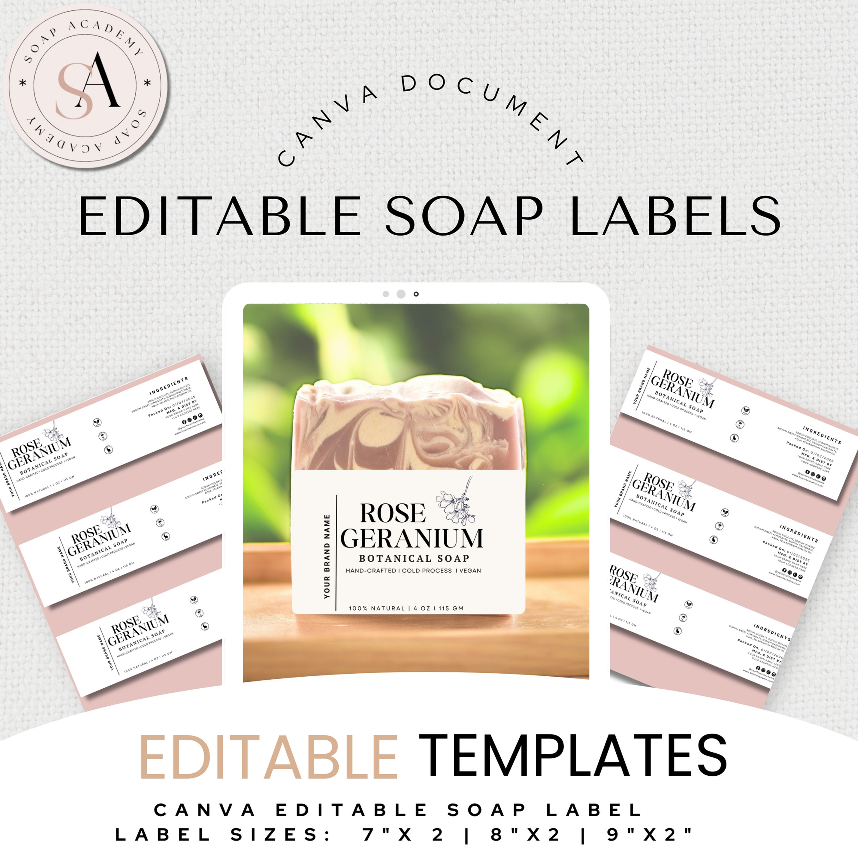 Handmade Soap Label Template | Editable Belly Band Soap Packaging Soap Business