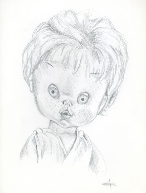 Dessin au crayon d'une poupée expressive