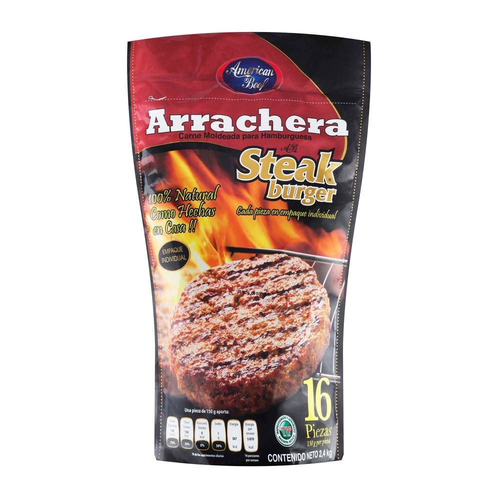 HAMB STEAK CON ARRACHERA 16PZ/150GR