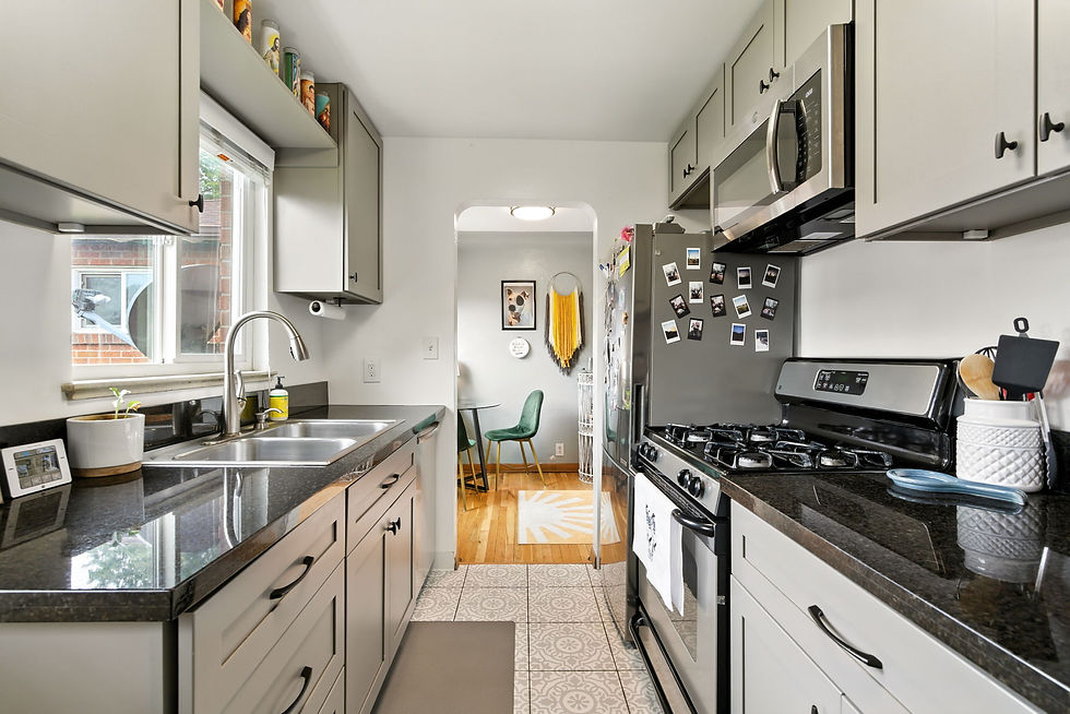 Stainless steel appliances (Dishwasher, gas range, refrigerator, and built-in microwave)
