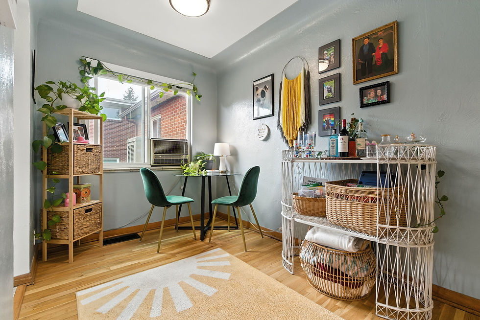 Dining room with view of backyard