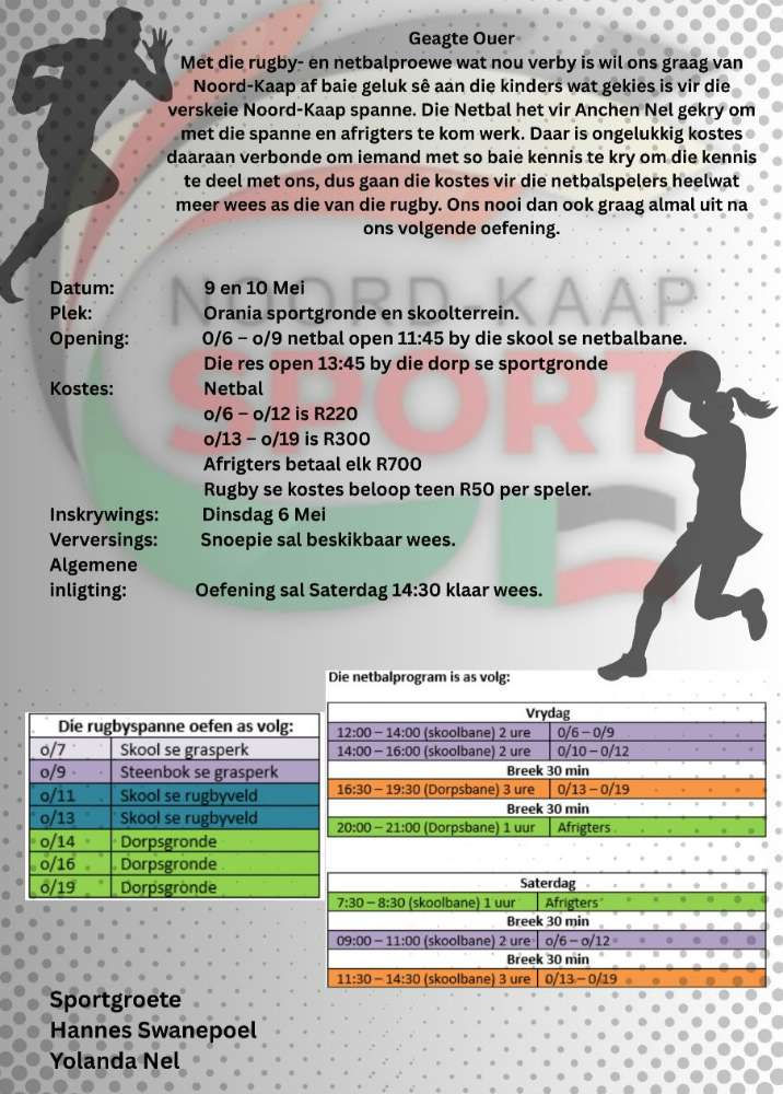 Rugby- en netbaloefendag te Orania