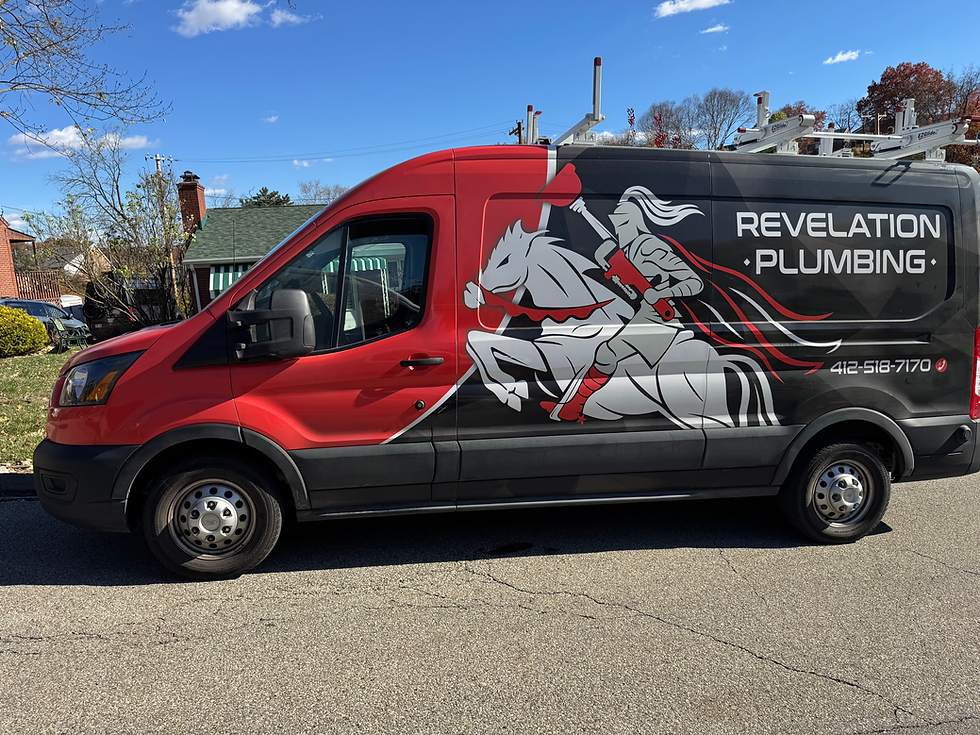 A Revelation Plumbing Van in Pittsburgh performing a plumbing stack replacement in the Whitehall borough of Pittsburgh