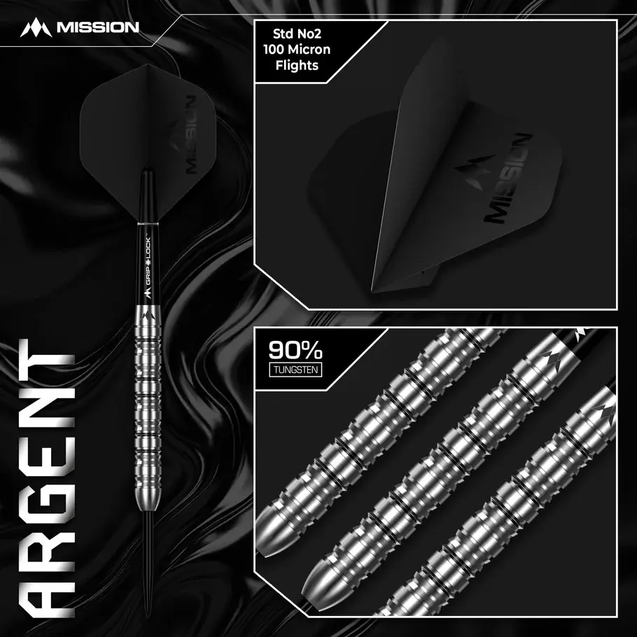 Miniaturbild: Mission Argent Darts - Stahlspitze - 90% Tungsten - Silber